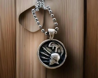 Spartan Warrior Helmet Pendant - Sterling Silver Greek Warrior Jewelry for Men and Women -