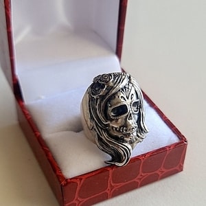 Handgemaakte schedelring Day of the Dead Girl - vintage sterlingzilver - 21 g - vier het leven en dood - statementring &quot;amuleto de plata&quot;