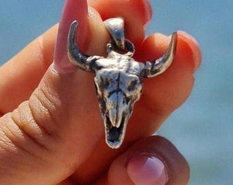 Buffalo Skull 925 Silver Pendant: Gothic Western Jewelry