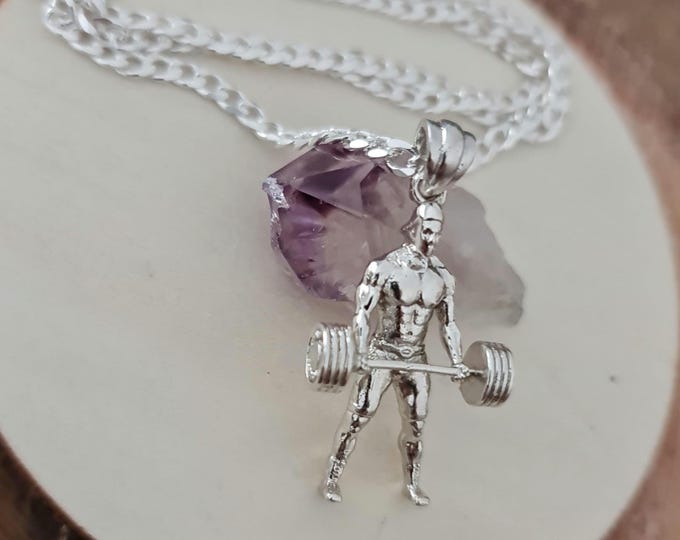 Handmade Sterling Silver Bodybuilder Pendant: Gym Gift