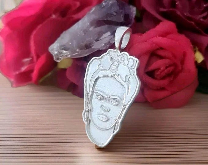 Frida Kahlo Pendant: Solid Sterling Silver Necklace, Artistic Jewelry