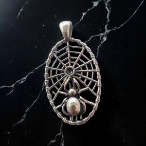 Handmade Sterling Silver 925 Oval Spider and Web Sterling Silver Pendant - Tarantula pendant - Spider Pendant - Insect Jewelry - Spider