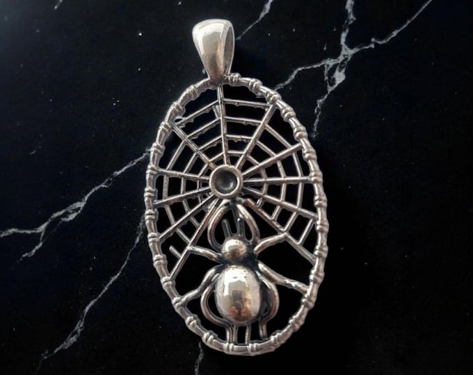 Handmade Sterling Silver Spider Web Pendant: Gothic Insect Jewelry