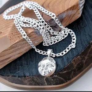 Handmade Crescent full Moon Face  Pendant in  925 Sterling Silver - Unique Handcrafted  solid & sturdy &quot;unique gift for Valentine&#39;s Day&quot;
