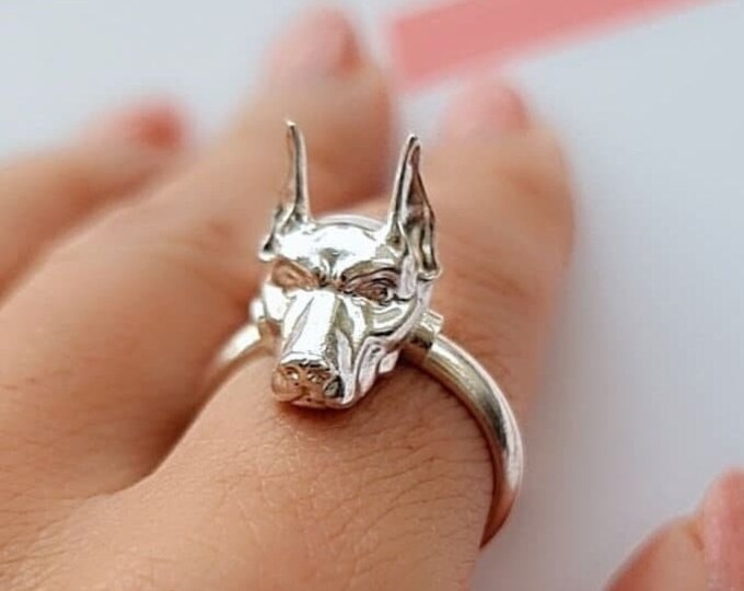 Handmade 925 Silver Doberman Pinscher Ring: Pet Lover Jewelry