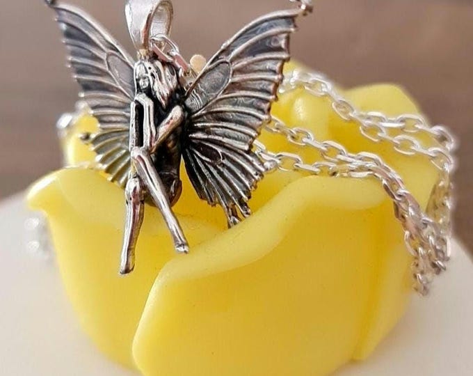 Handmade Sterling Silver Fairy Pendant Necklace: Winged Fantasy Charm