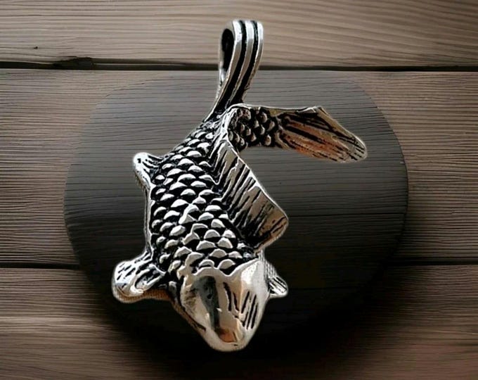 Handmade Sterling Silver Koi Fish Pendant: Lucky Japanese Necklace