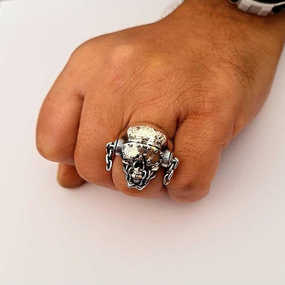 Sterling Silver Vic Rattlehead Skull Ring - Heavy Metal Biker