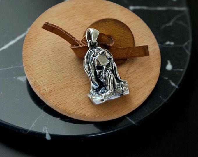 Handmade Gothic Santa Muerte 925 Silver Pendant