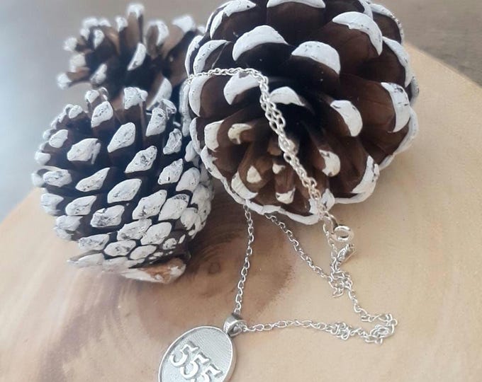 555 Angel Number Pendant: Sterling Silver Good Luck Charm-  meaning major change is coming