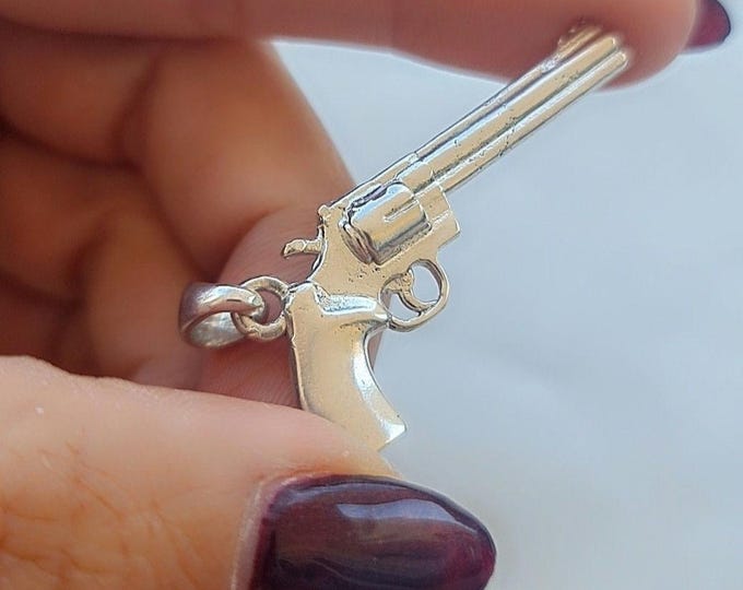 Handmade Sterling Silver Revolver Pendant: Western Style Jewelry