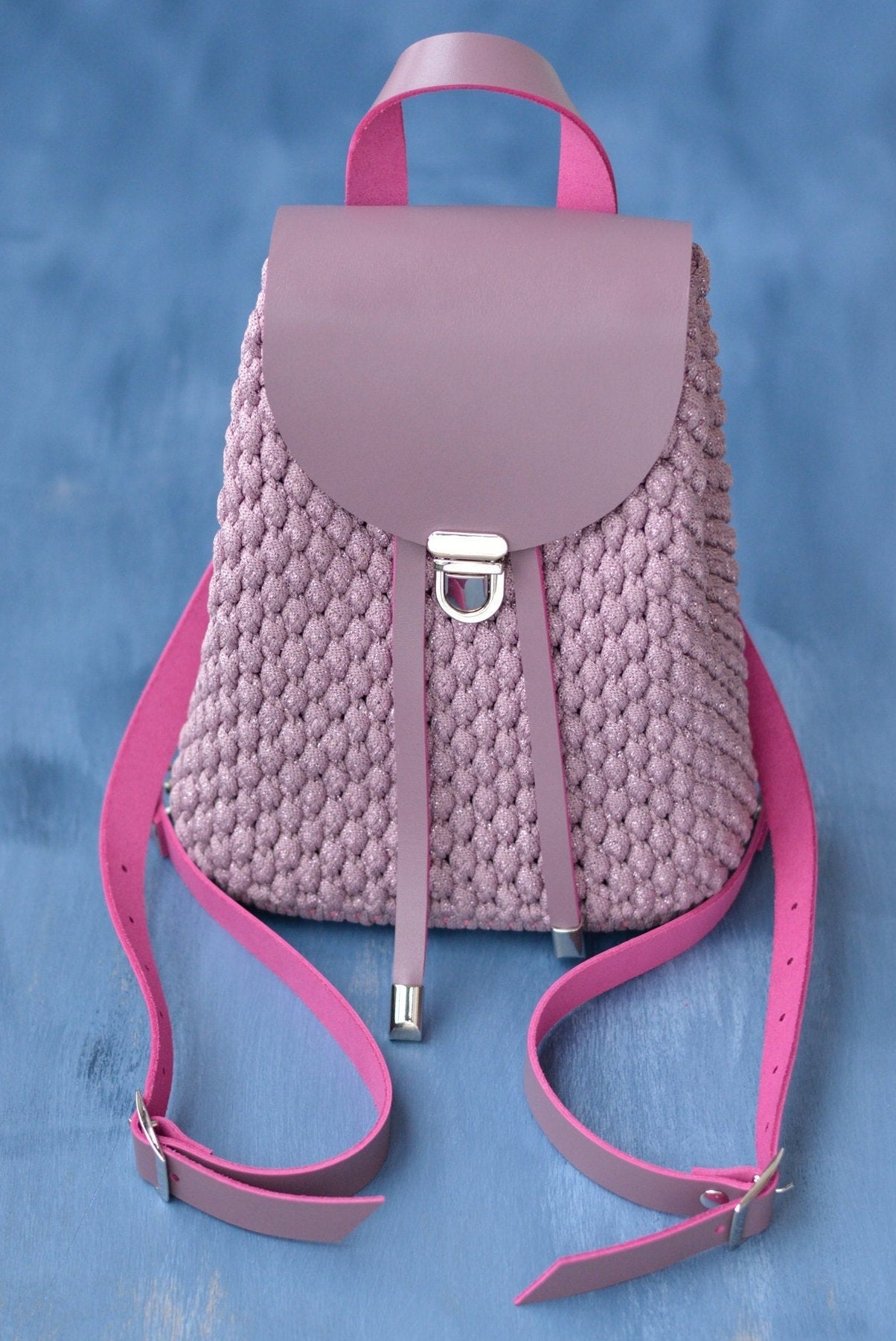 Knitted backpack with genuine leather Etsy