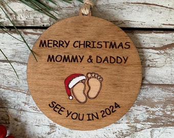 Merry Christmas Mommy and Daddy See You in 2024 Christmas Tree Ornament | Pregnancy Ornament | Gift for Expecting Parents | Baby Shower Gift