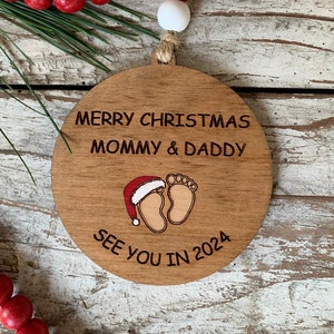 Merry Christmas Mommy and Daddy See You in 2024 Christmas Tree Ornament | Pregnancy Ornament | Gift for Expecting Parents | Baby Shower Gift