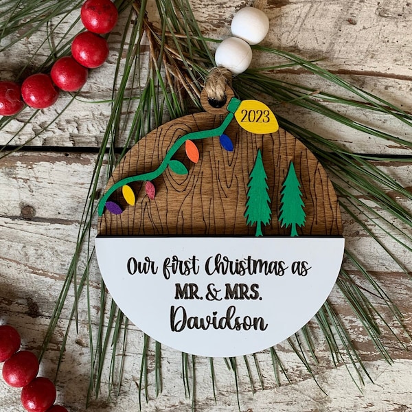 Personalized Our First Christmas as Mr. & Mrs. Ornament | 2024 Bride and Groom Ornament | Bridal Shower | Wedding Gift | Gift for Newlyweds