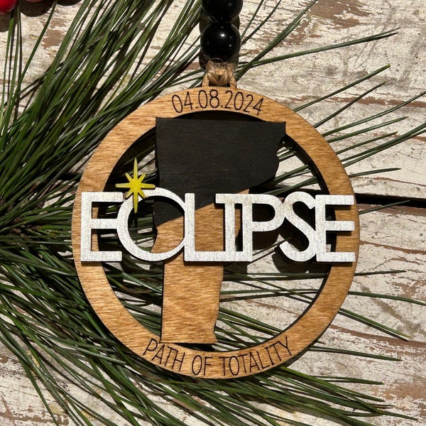 2024 Vermont Total Solar Eclipse Christmas Tree Ornament | Eclipse Keepsake | Path of Totality States Ornament | Eclipse Souvenir