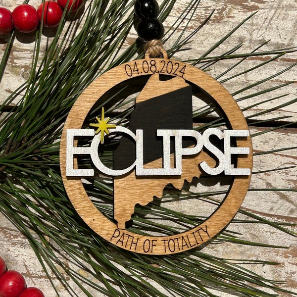 2024 Maine Total Solar Eclipse Christmas Tree Ornament | Eclipse Keepsake | Path of Totality States Ornament | Eclipse Souvenir