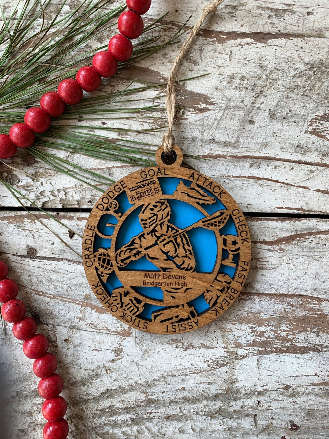 Personalized Lacrosse Christmas Tree Ornament Gift for High School