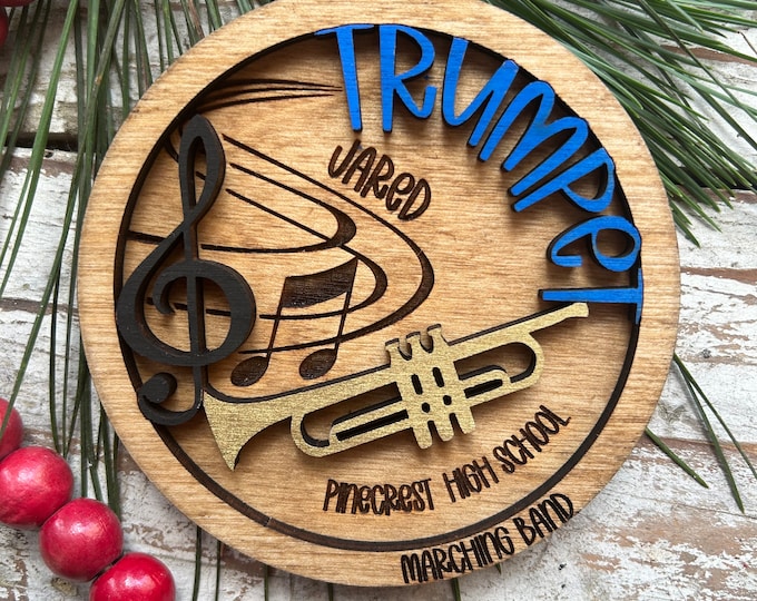Personalized Trumpet Marching Band Christmas Tree Ornament | Brass Music Instrument Ornament | Custom Band Gift | Gift for Band Director