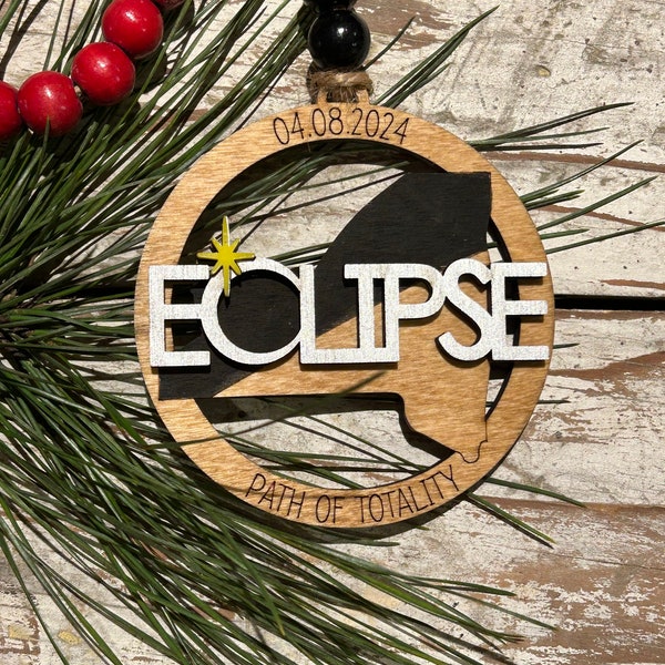 2024 New York Total Solar Eclipse Christmas Tree Ornament | Eclipse Keepsake | Path of Totality States Ornament | Eclipse Souvenir
