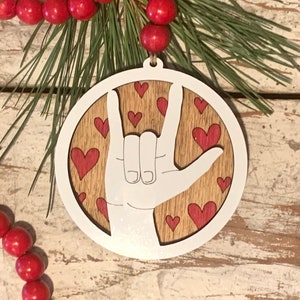 American Sign Language ASL I Love You Christmas Tree Ornament | Gift for hearing Impaired | Hand Sign Language Ornament