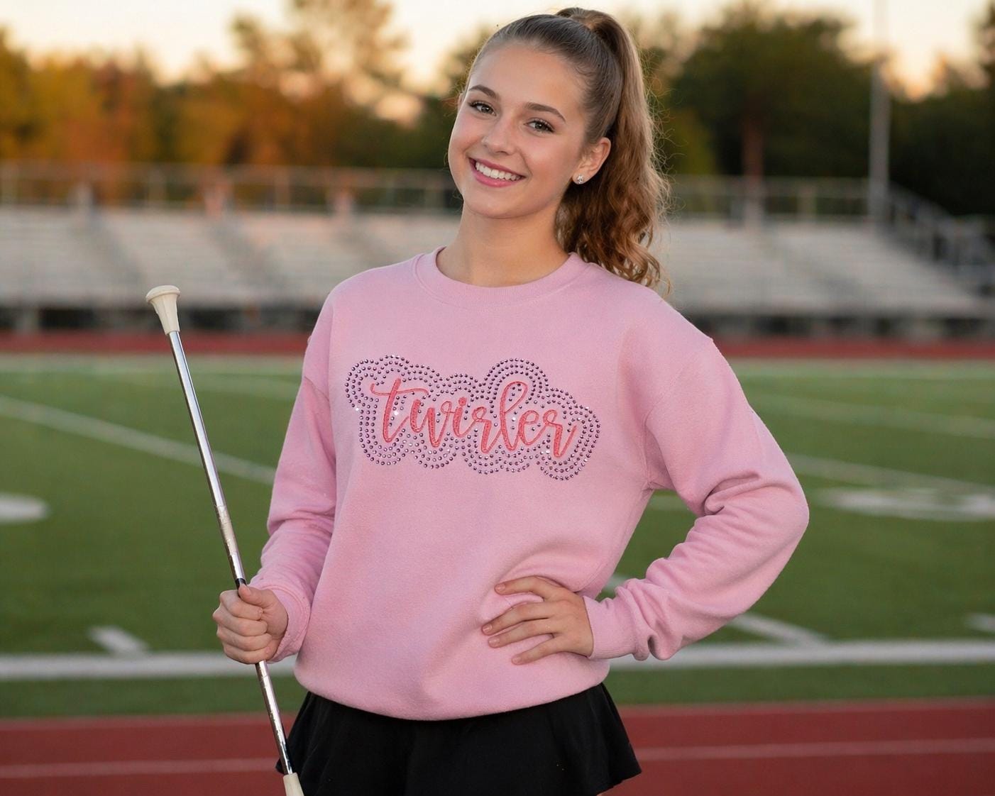 Baton Twirler Rhinestone and Embroidered Sweatshirt Majorette or Feature Twirler Bling Apparel Twirl Team Matching Sweatshirts