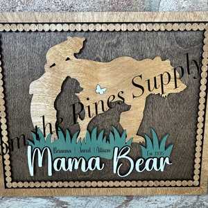 Mama Bear with Kids Names Sign | Custom Mothers Day Gift for Mom of up to 5 Cubs | Personalized Gift for Mother