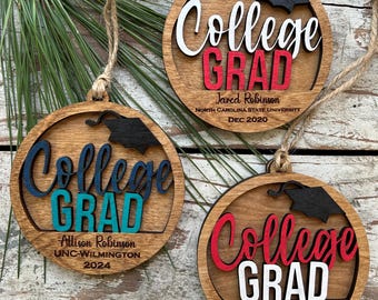 Personalized College Grad Christmas Tree Ornament | Gift for College Graduate | Graduation Ornament | Class of 2026 | Bachelors Masters