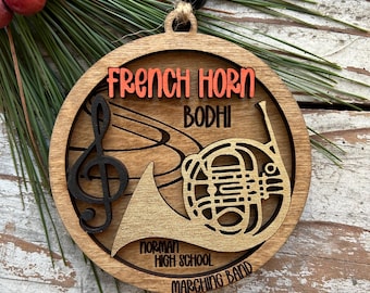 Personalized French Horn Concert Band Christmas Tree Ornament | Brass Music Instrument Ornament | Custom Band Gift | Gift for Band Director