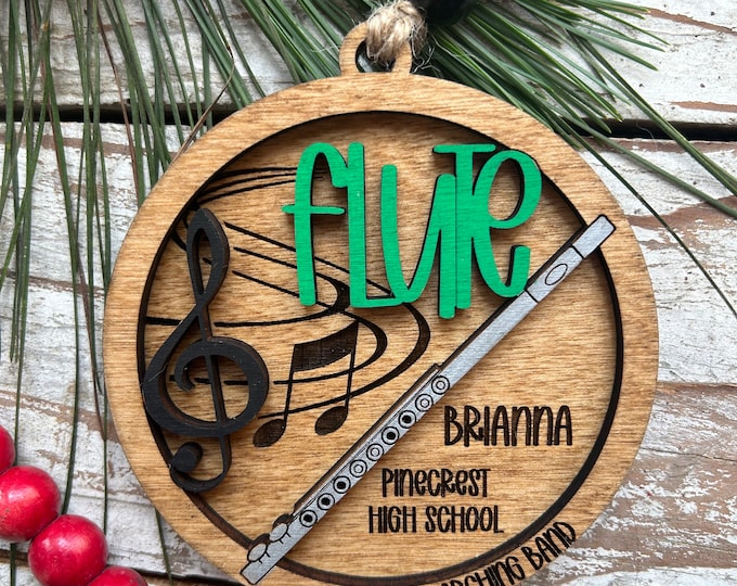 Personalized Flute Marching Band Christmas Tree Ornament | Music Instrument Ornament | Piccolo Custom Band Gift | Gift for Band Director