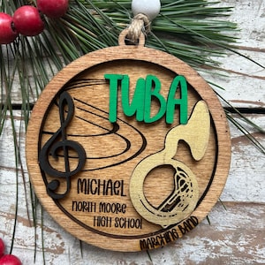 Personalized Tuba Marching Band Christmas Tree Ornament | Brass Music Instrument Ornament | Custom Band Gift | Gift for Band Director