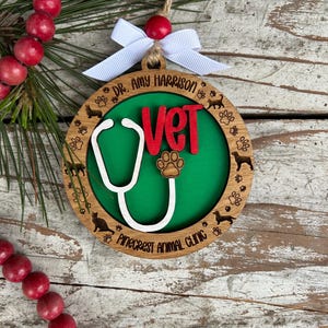Personalized Veterinarian Christmas Tree Ornament | Holiday Present For Animal Care | Appreciation Gift Dog Cat Horse | Vet Graduation Gift