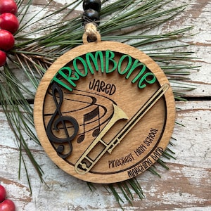 Personalized Trombone Marching Band Christmas Tree Ornament | Brass Music Instrument Ornament | Custom Band Gift | Gift for Band Director