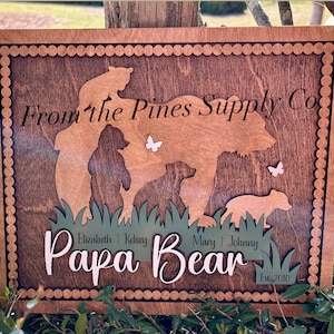 Papa Bear with Kids Names Sign | Custom Fathers Day Gift for Dad of up to 5 Cubs | Personalized Gift for Father