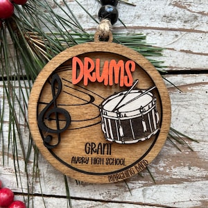 Personalized Drums Marching Band Christmas Tree Ornament | Quints | Bassline | Snare Drum Custom Band Gift | Gift for Band Director