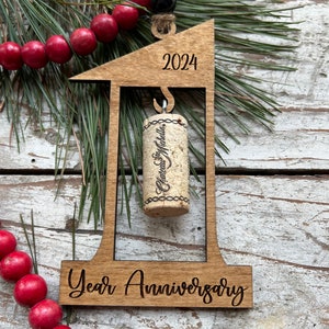 2025 1st Wedding Anniversary Wine Cork Keepsake Christmas Tree Ornament- Cork not included | First Anniversary Gift | Gift for Newlyweds