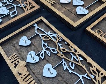 Personalized Family Tree Hanging Hearts Sign | Mothers Day gift | Grandkids Names Sign | Custom Wedding Gift | Gift for Grandma and Mom