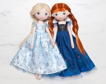 Princesses dolls - Ice princess and Red hair princess  from fairytale  -  cotton dolls ready to ship