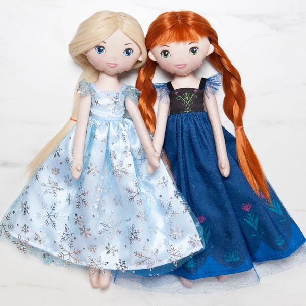 Princesses dolls - Ice princess and Red hair princess  from fairytale  -  cotton dolls ready to ship