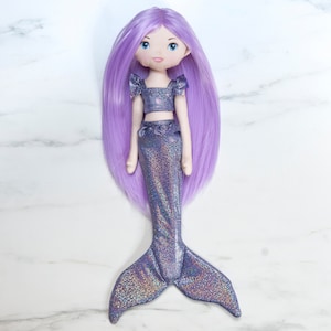 Mermaid doll -  handmade cotton rag doll - purple