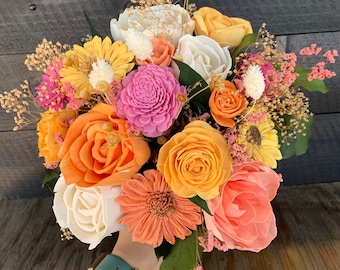 Custom Sola Wood Flowers Bridal Bouquet Floral Arrangement for Bride and Bridesmaids *ANY COLOR*