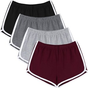 Paquete de 4 pantalones cortos de yoga, pantalones cortos deportivos de algodón, pantalones cortos para gimnasio, baile, salón, pantalones cortos atléticos para correr con delfines para mujer