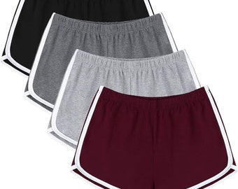 4er-Pack kurze Yoga-Hosen aus Baumwolle, Sport-Shorts für Fitnessstudio, Tanz, Lounge-Shorts, Delphin-Laufsport-Shorts für Damen