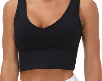 Womens Longline Sports Bra Padded Crop Tank Tops Workout Yoga Bra with Removable Pads