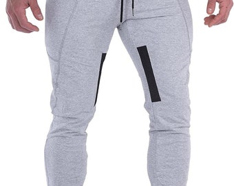 Mens Joggers Pants Tapered Sweatpants Casual Gym Training Workout Pants Slim Track Pant with Zipper Pockets