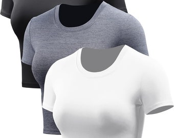 Workout Crop Tops Damen Racerback Dry Fit Athletic Shirts Kurzarm 3 Stück