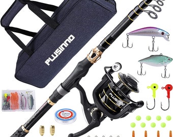 Fishing Rod and Reel Combo,Fishing Pole,Telescopic Fishing Rod Kit with Spinning Reel, Telescopic Fishing Pole with Carrier Bag for Freshwat