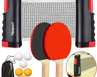 Ping Pong Paddle Set, Portable Table Tennis Set with Retractable Net,Rackets,Balls and Carry Bag for Indoor/Outdoor Games