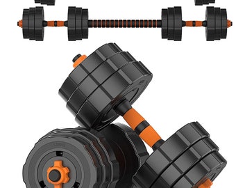 Adjustable Weights Dumbbells Set, 44Lbs  2 in 1 Weights Barbell Dumbbells Non-Slip Neoprene Hand with Connecting Rod for Adults Women Men Fi