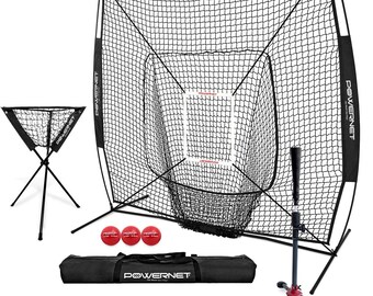 7X7 DLX Practice Net + Deluxe Tee + Ball Caddy + 3 Pack Weighted Ball + Strike Zone Bundle | Baseball Softball Coach Pack | Pitching Batting